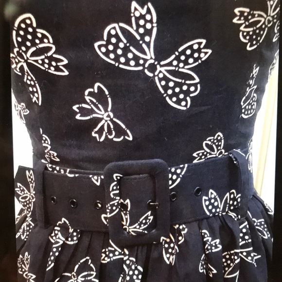 Navy belted dress with bow-print - Picture 6 of 7